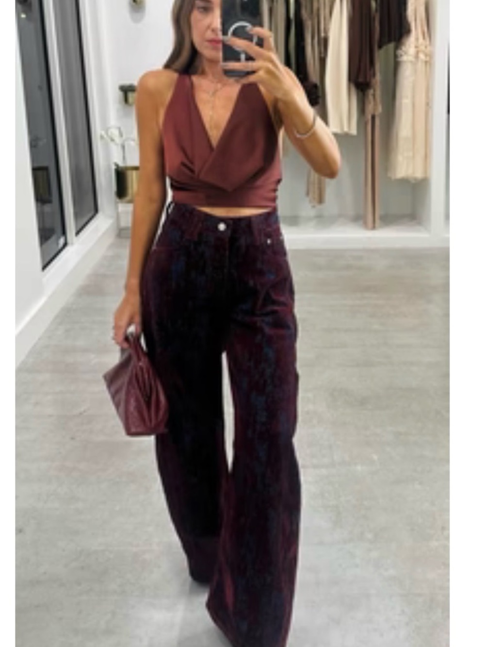 Women’s High-Waist Wide-Leg Pants in Deep Burgundy